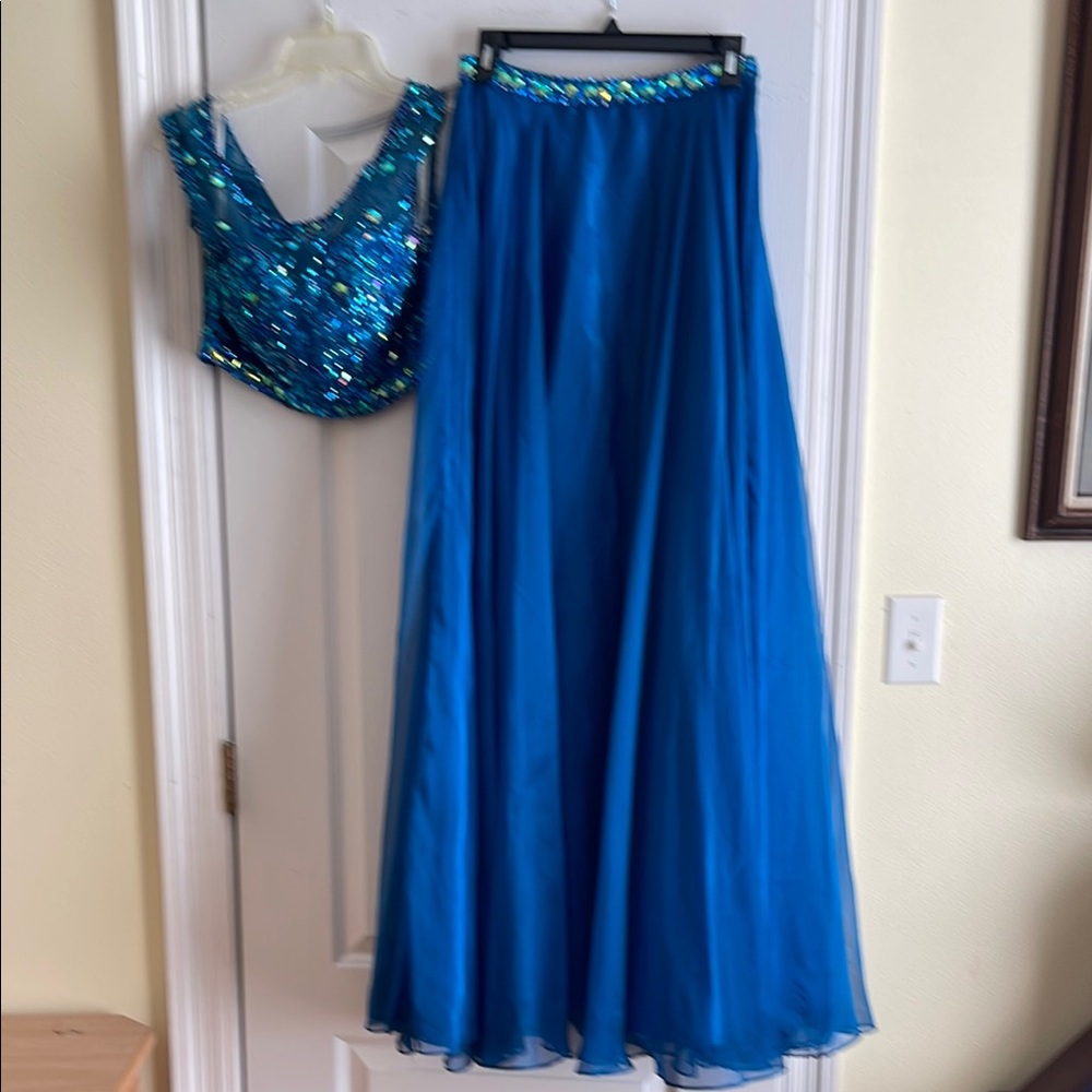 Blue Sequin Top and Skirt Set